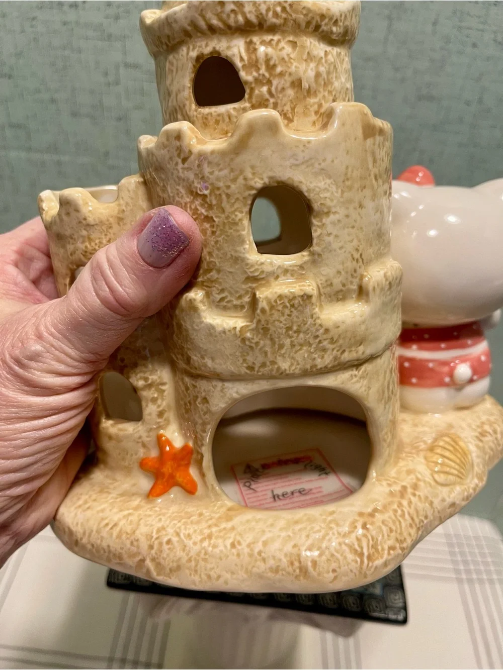 NWT HELLO KITTY CLAYWORKS Blue Sky Pink & Red Sandcastle TEALIGHT HOLDER